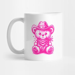 Neon Pink Cowboy Teddy Bear - Vibrant Western Retro Style Cute Artwork Mug